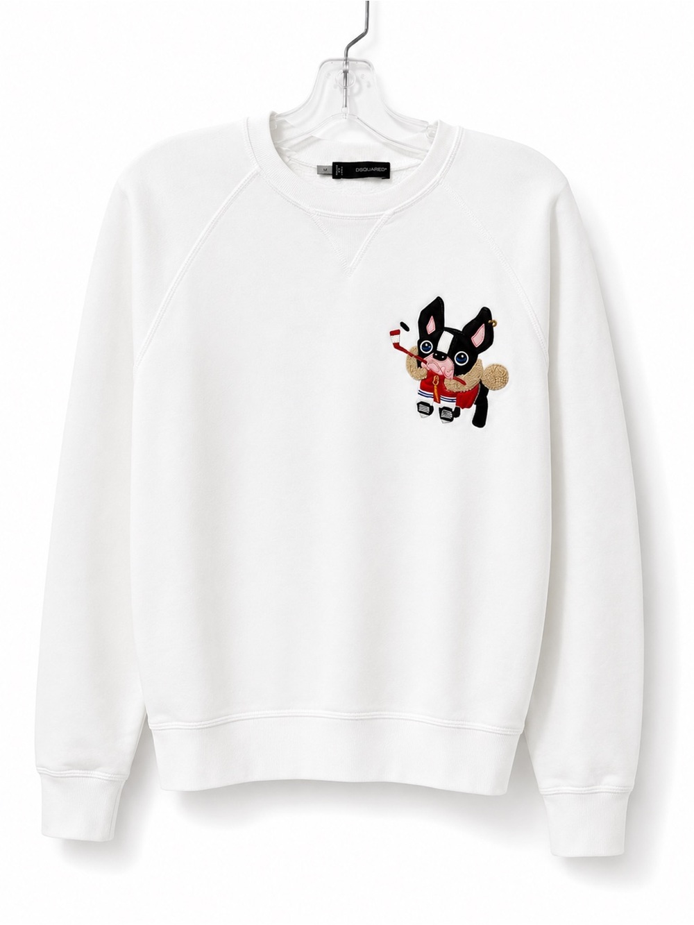 Dsquared2 White Bulldog Patch Crewneck Sweatshirt Made in Italy Sz M